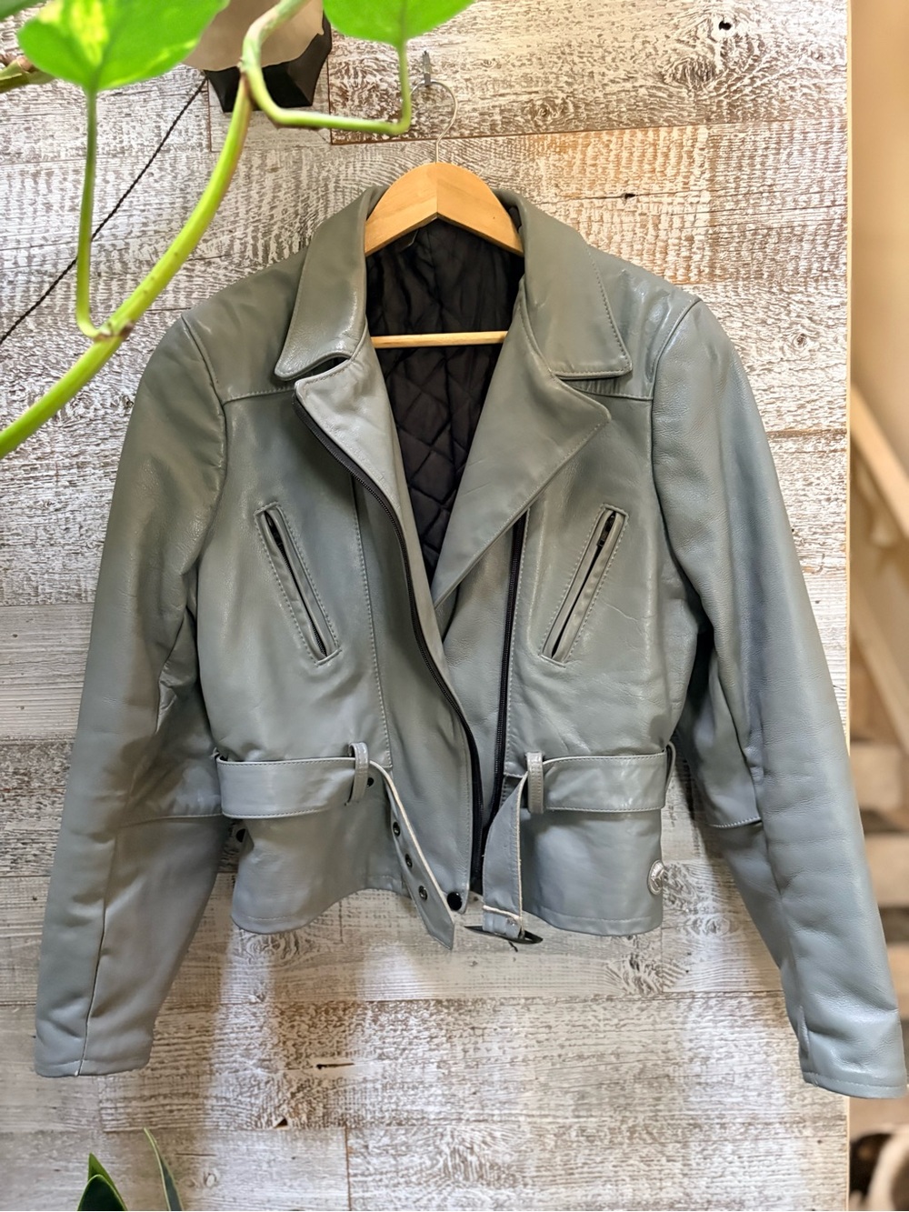 Taurus by Drospo | Vintage Heavy Leather Riding Jacket - Women's M, Slate Gray